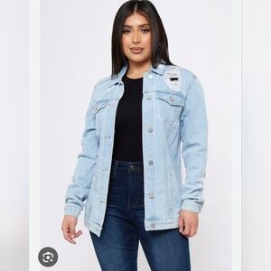BBJ XL Light Blue Distressed Denim Jacket - Women